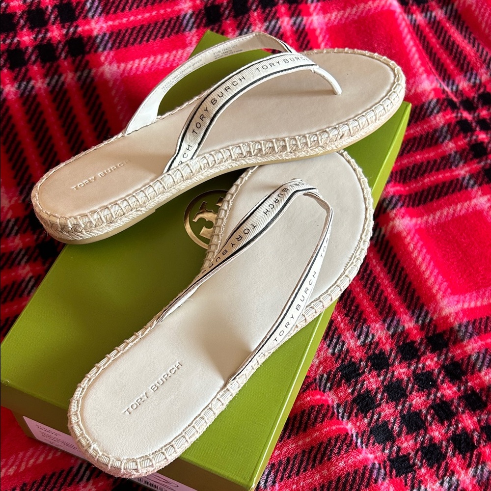 Tory Burch Cream Espadrille Flip-Flops
